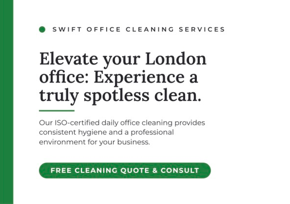 Powst postcard for Swift Office Cleaning Services offering a spotless London office clean